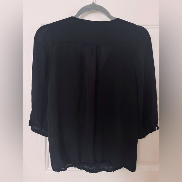 Zara Black Ruffled 3/4 Length Blouse XS - Picture 3 of 3